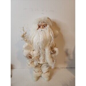 Arctic White Santa Claus Figurine Faux Fur Snowflake Sparkle 12 inches